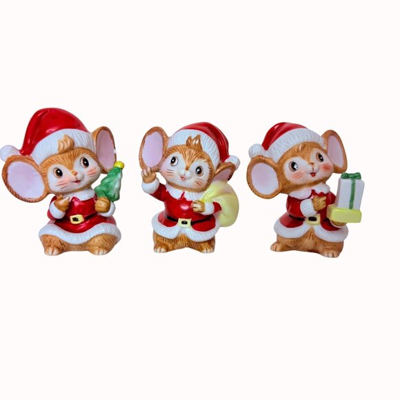Homco Christmas Mouse Figurines Set Of 3 Anthropomorphic VTG Retro Holiday Decor - Picture 2 of 15